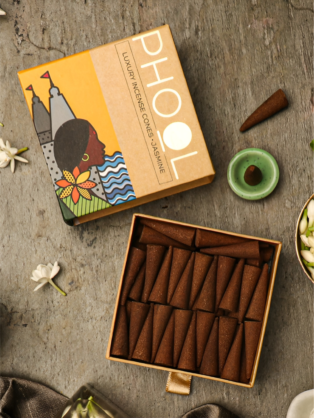 Phool Jasmine Dhoop Cones - 40 Pcs Incense Cones