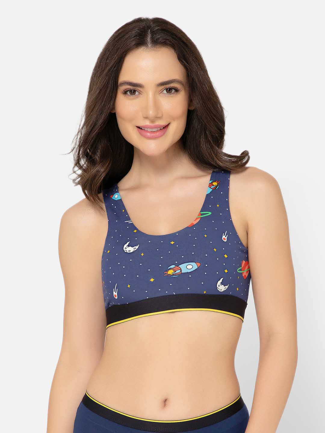 bummer Graphic Printed Full Coverage Dry Fit Modal Workout Bra With All Day Comfort