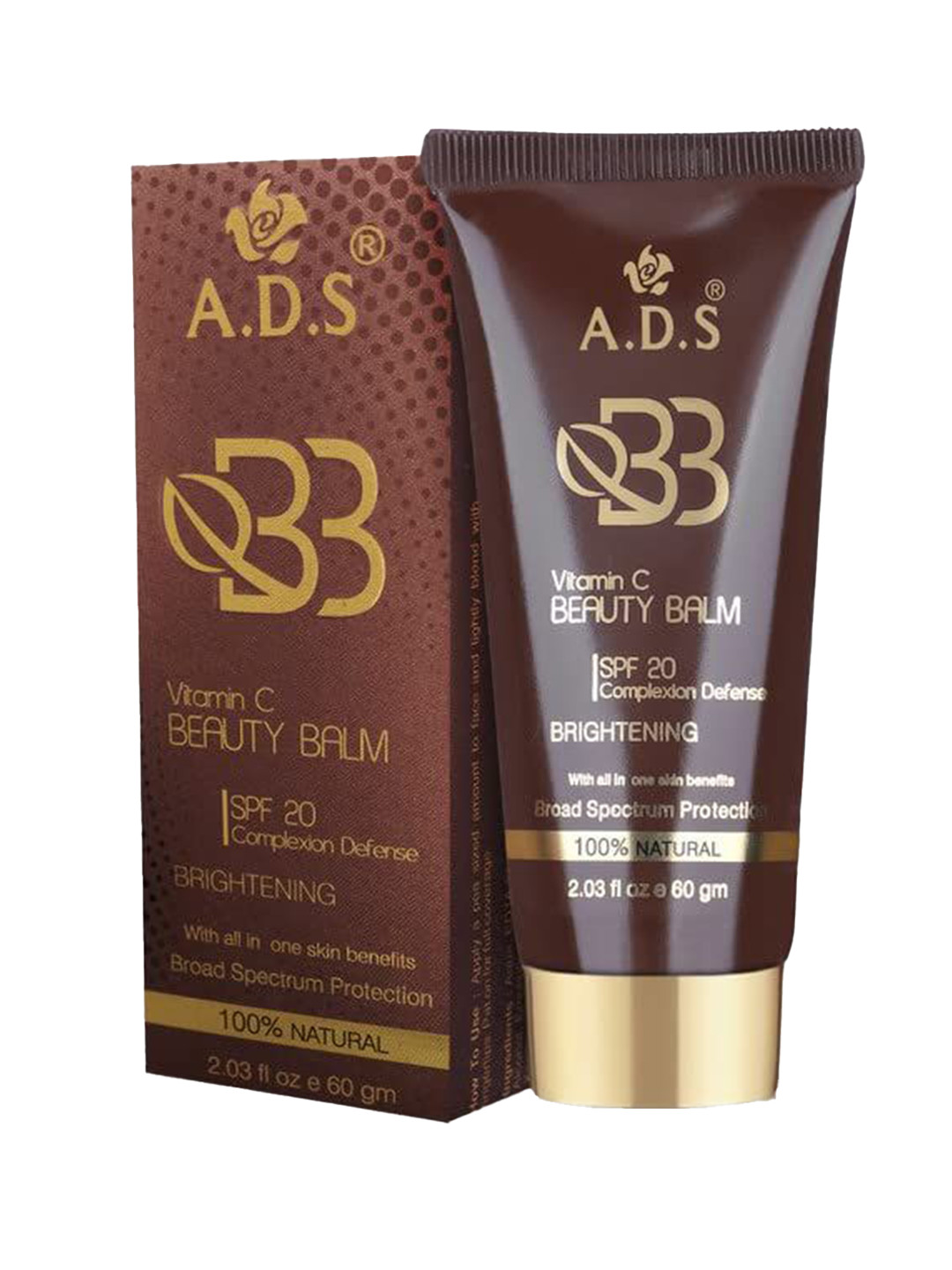 A.D.S SPF-20 Vitamin C Beauty Balm Foundation & Sponge Beauty Blender Puff, 60gm Shade-03