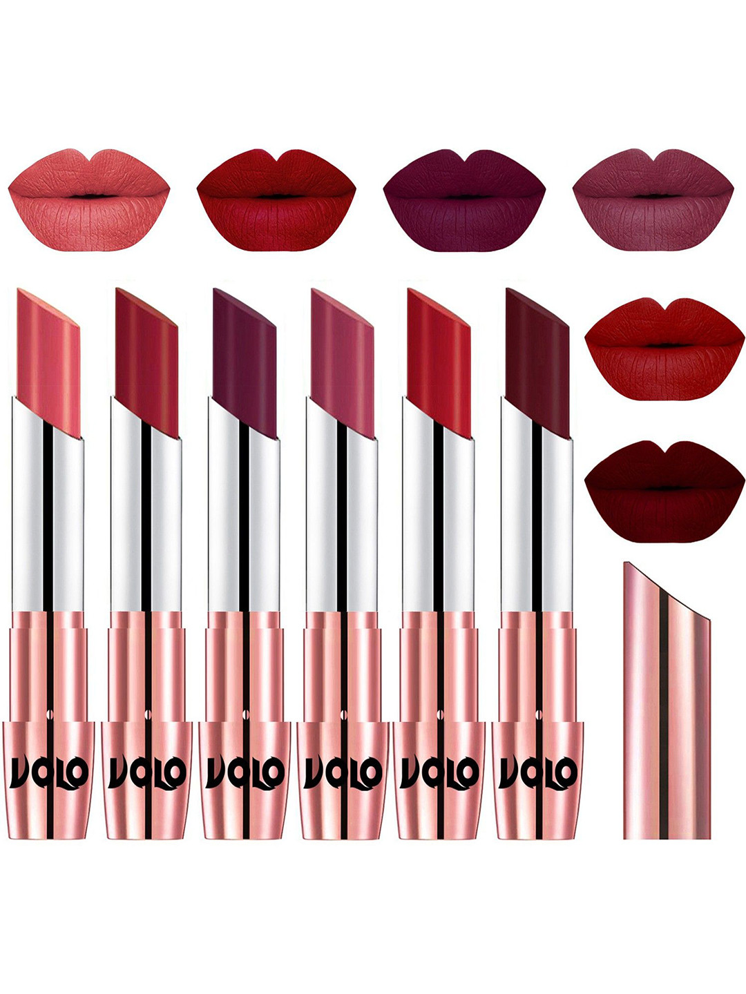 VOLO Set of 6 Waterproof Long Lasting Creme Matte Lipstick - 3.5 g each