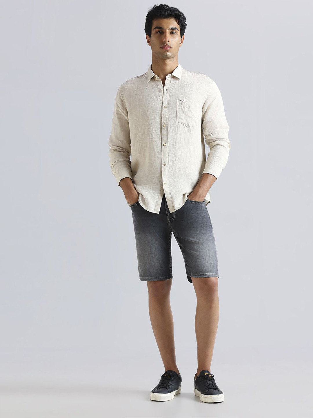 Pepe Jeans Spread Collar Breathable Bio Wash Pure Linen Casual Shirt