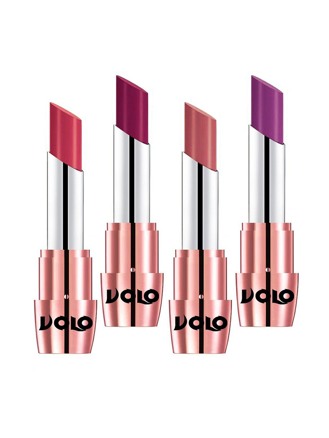 VOLO Set Of 4 Creme Matte Lipstick-3.5 g Each-Magenta-Purple-Light Peach-Pink