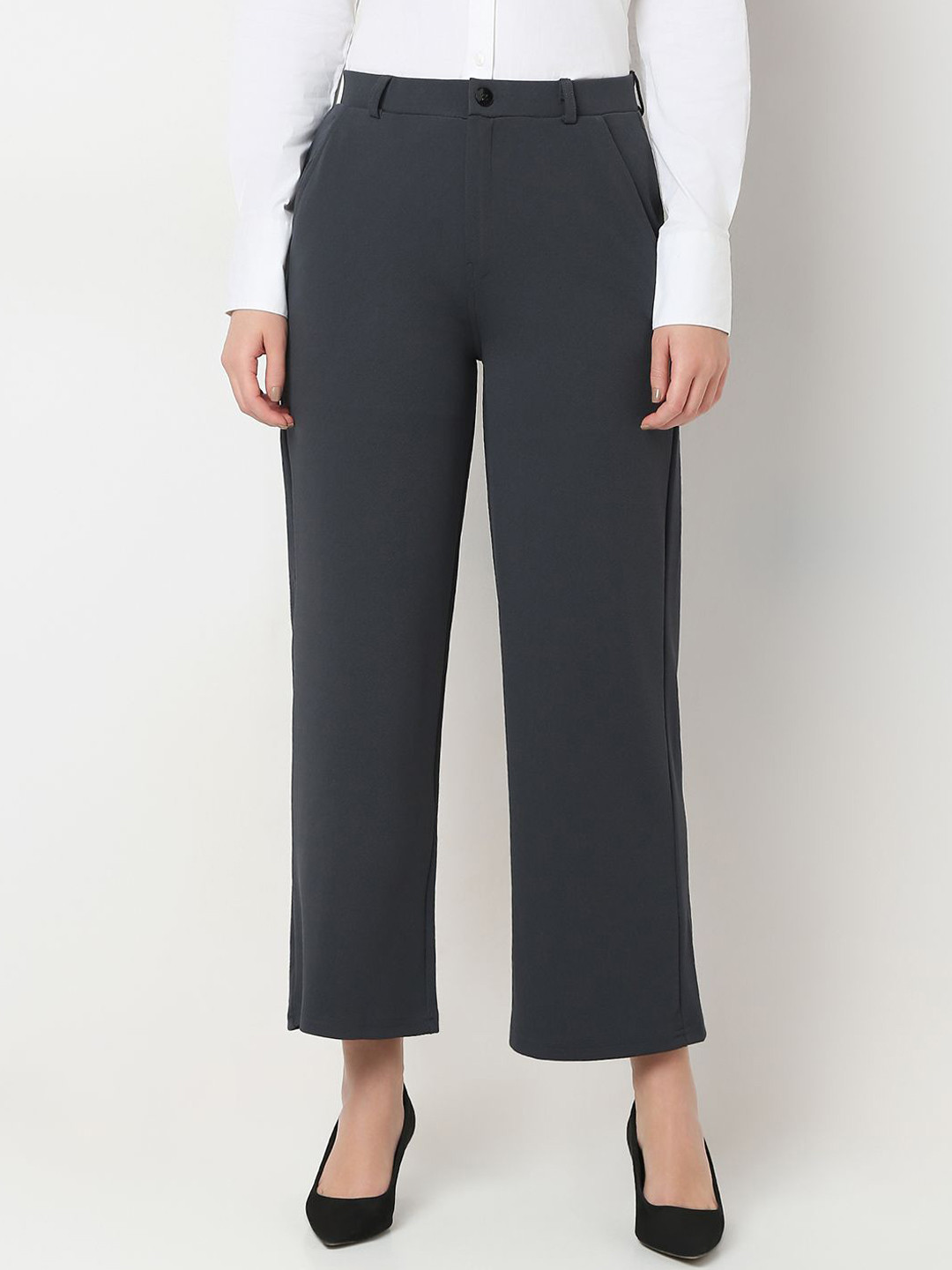 Smarty Pants Women Comfort Flared Lint Free Formal Trousers