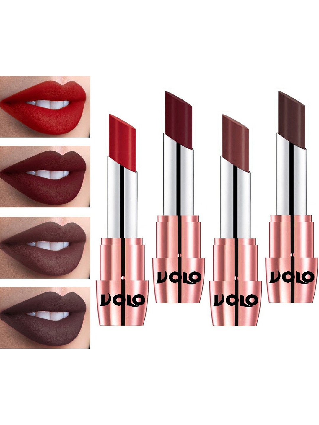 VOLO Set Of 4 Creme Matte Lipstick 3.5 g Each -Tomato Red - Coffee - Maroon - Chocolate