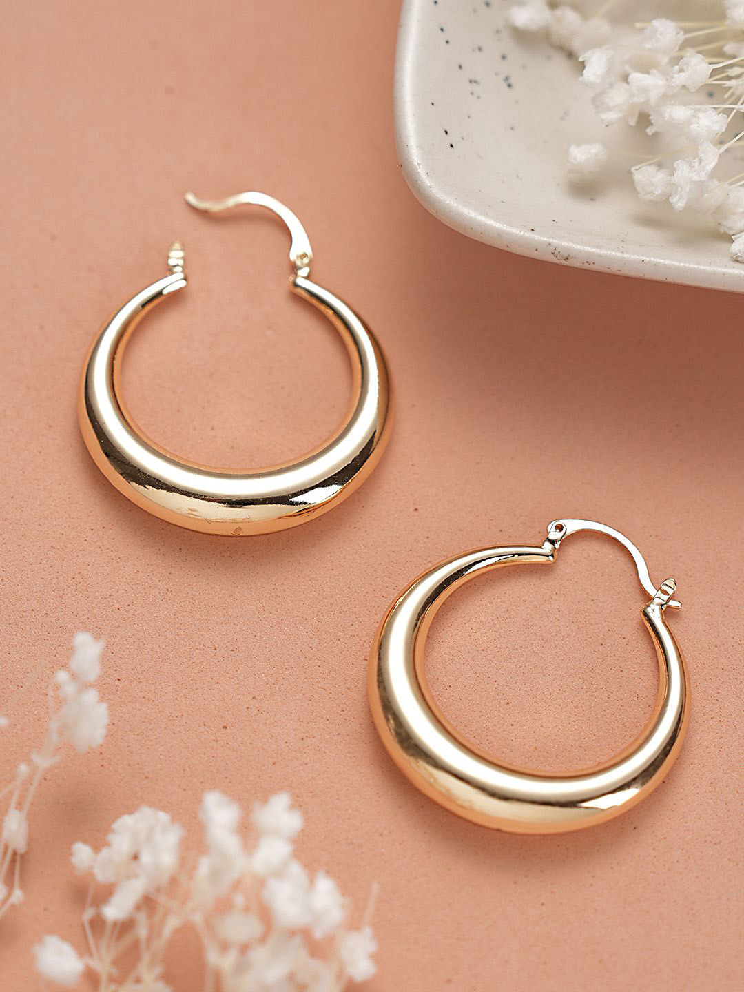 SARAF TRENDZ Stainless Steel Anti-Tarnish Gold Plated Chic Chunky Hoop Earrings
