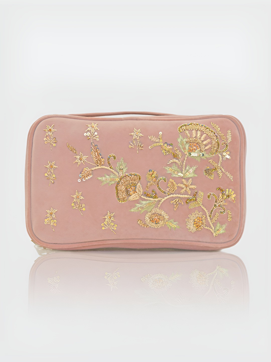 D'oro Peach & Gold Toned Self Design Velvet Jewellery Organiser