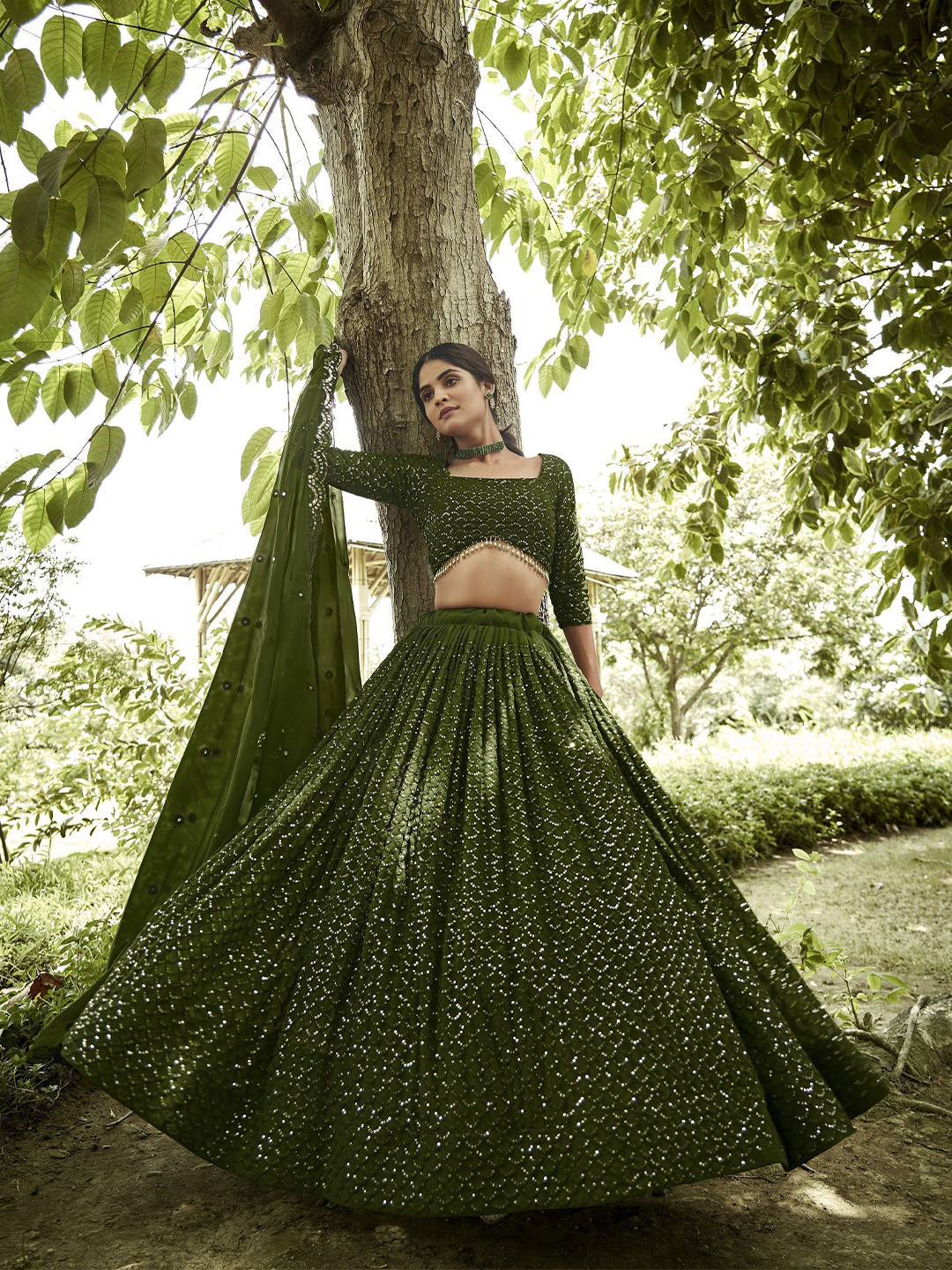 KALINI Embroidered Square Neck Semi Stitched Lehenga & Unstitched Blouse With Dupatta