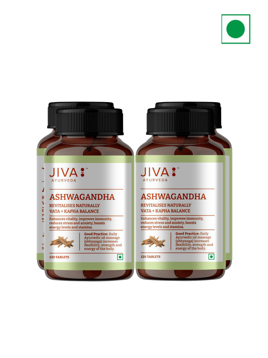 Jiva Set Of 4 Ashwagandha Tablet Boosts Immunity -120 Tablets Each