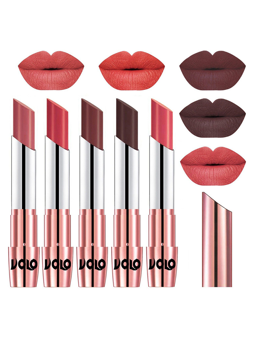 VOLO Set Of 5 Creme Matte Lipstick - 3.5 g -Light Peach-Plum-Coffee-Chocolate-Dark Peach