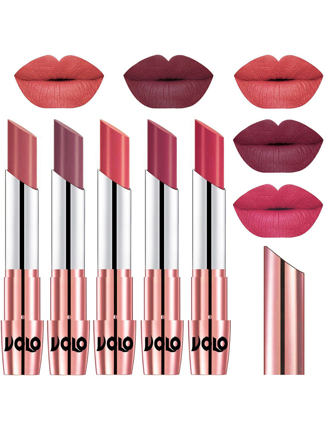 VOLO 5Pcs Creme Matte Lipstick-Light Peach 32-Plum 36-Dark Peach 37-Rose Pink 38-Pink 41