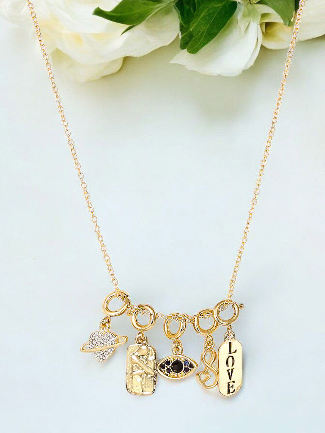 DressBerry Set Of 5 Contemporary Evil Eye Charms Pendants With Link Chain