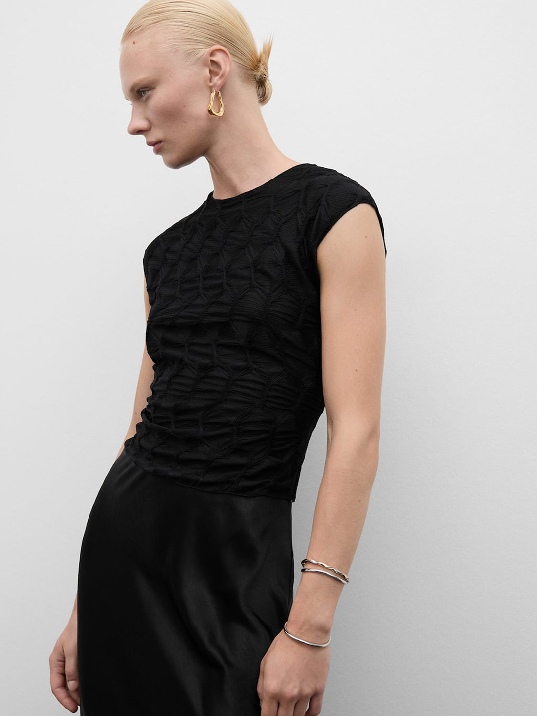 MANGO Extended Sleeves Textured Top