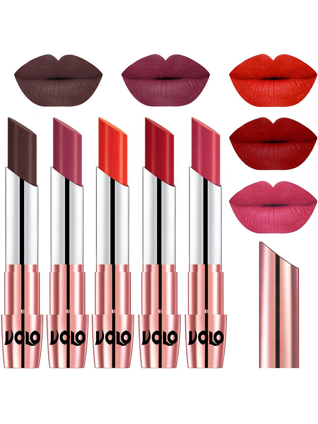 VOLO Set Of 5 Creme Matte Lipstick- Chocolate35-RosePink38-Coral39-TomatoRed40-Pink41