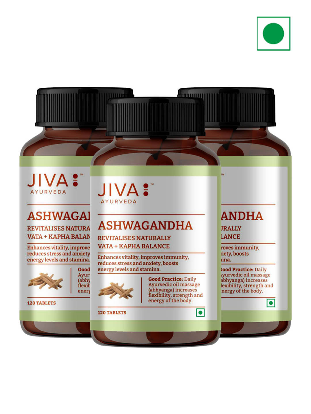 Jiva Set Of 3 Ashwagandha Tablet Boosts Immunity & Energy - 120 Tablets Each