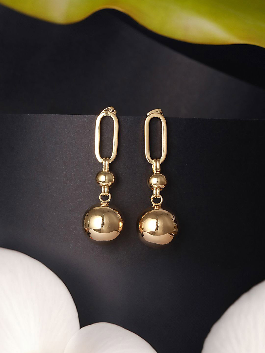 SARAF TRENDZ Stainless Steel Gold-Plated Anti Tarnish Classic Ball Loop Drop Earrings