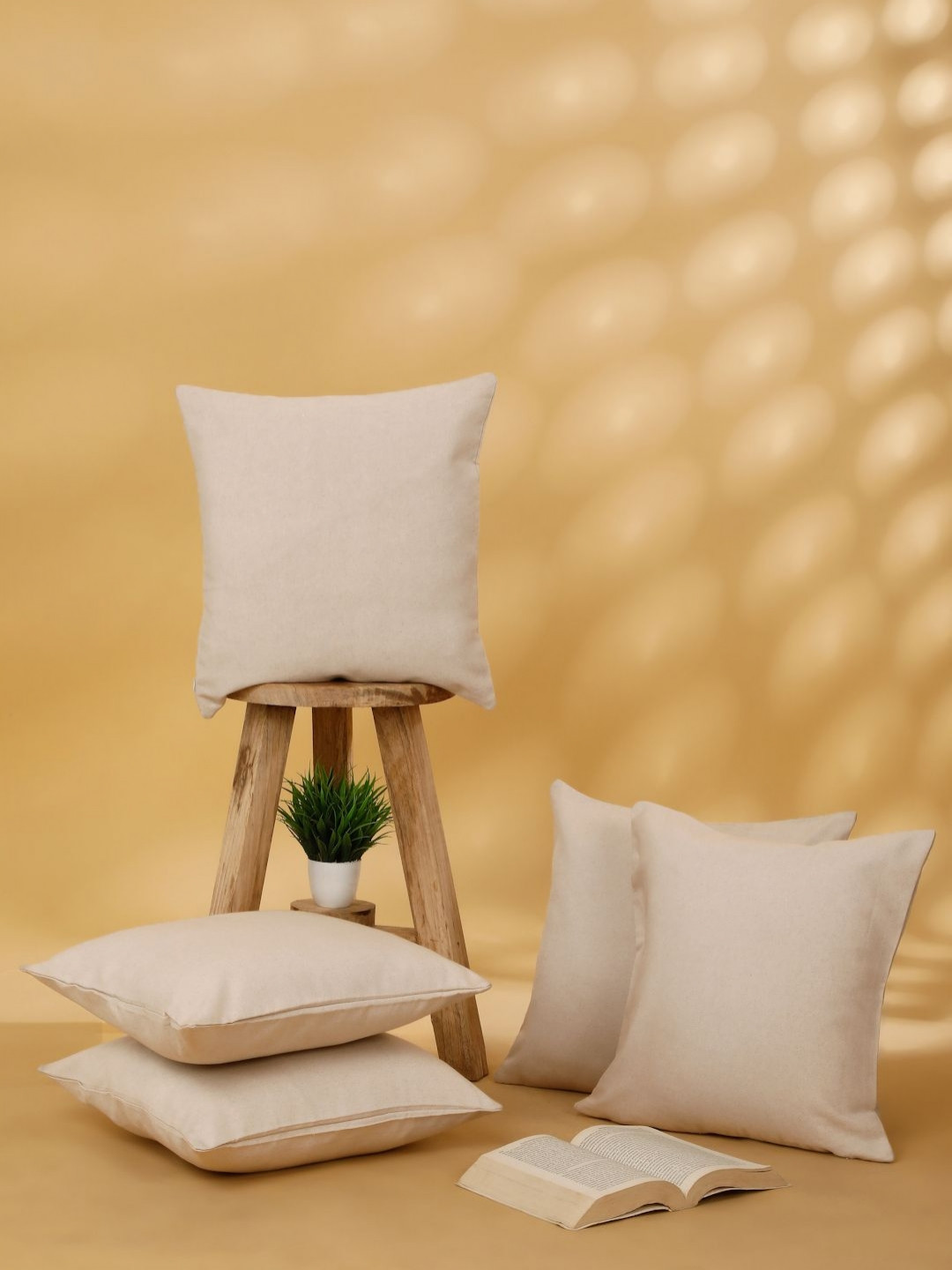 ROSARA HOME Beige Polyester Washable 5 Pcs Textured Square Cushion Covers - 15.7 x 15.7 In