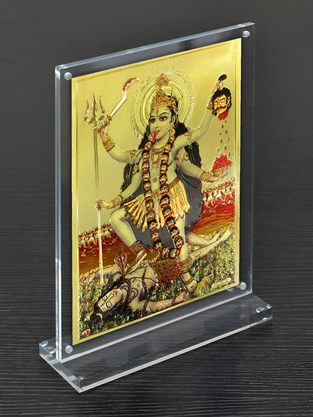 Hawai Gold-Toned & Red Kali Maa Photo with Transparent Acrylic Religious Photo Frame