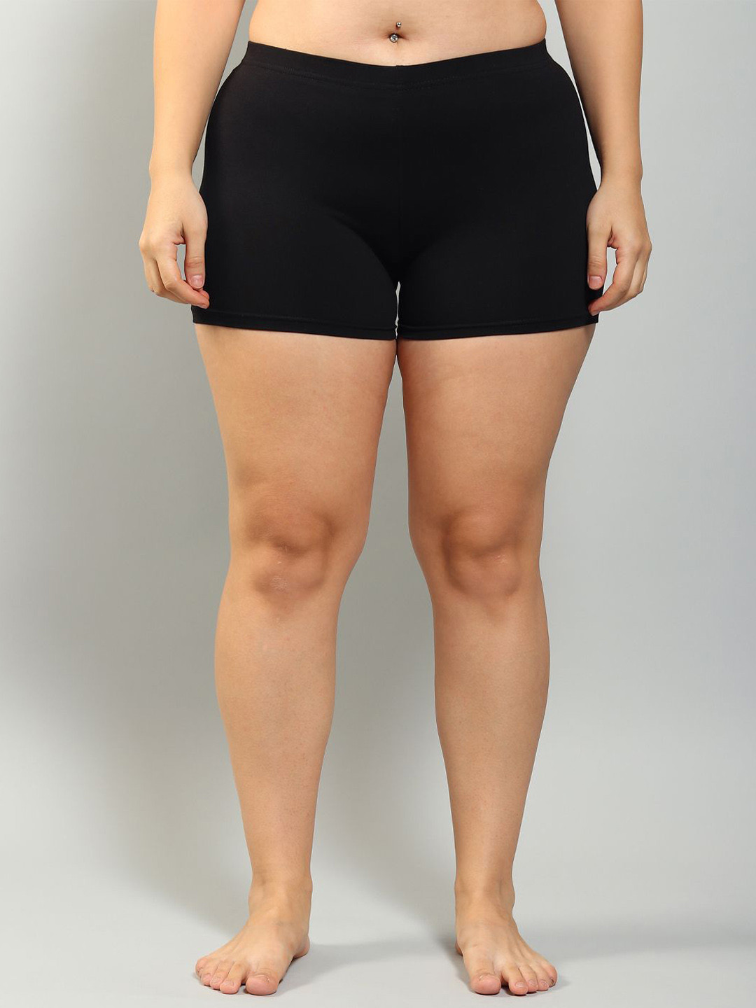 Plus Size Women Solid Mid-Rise Anti Bacterial Boy Shorts Briefs