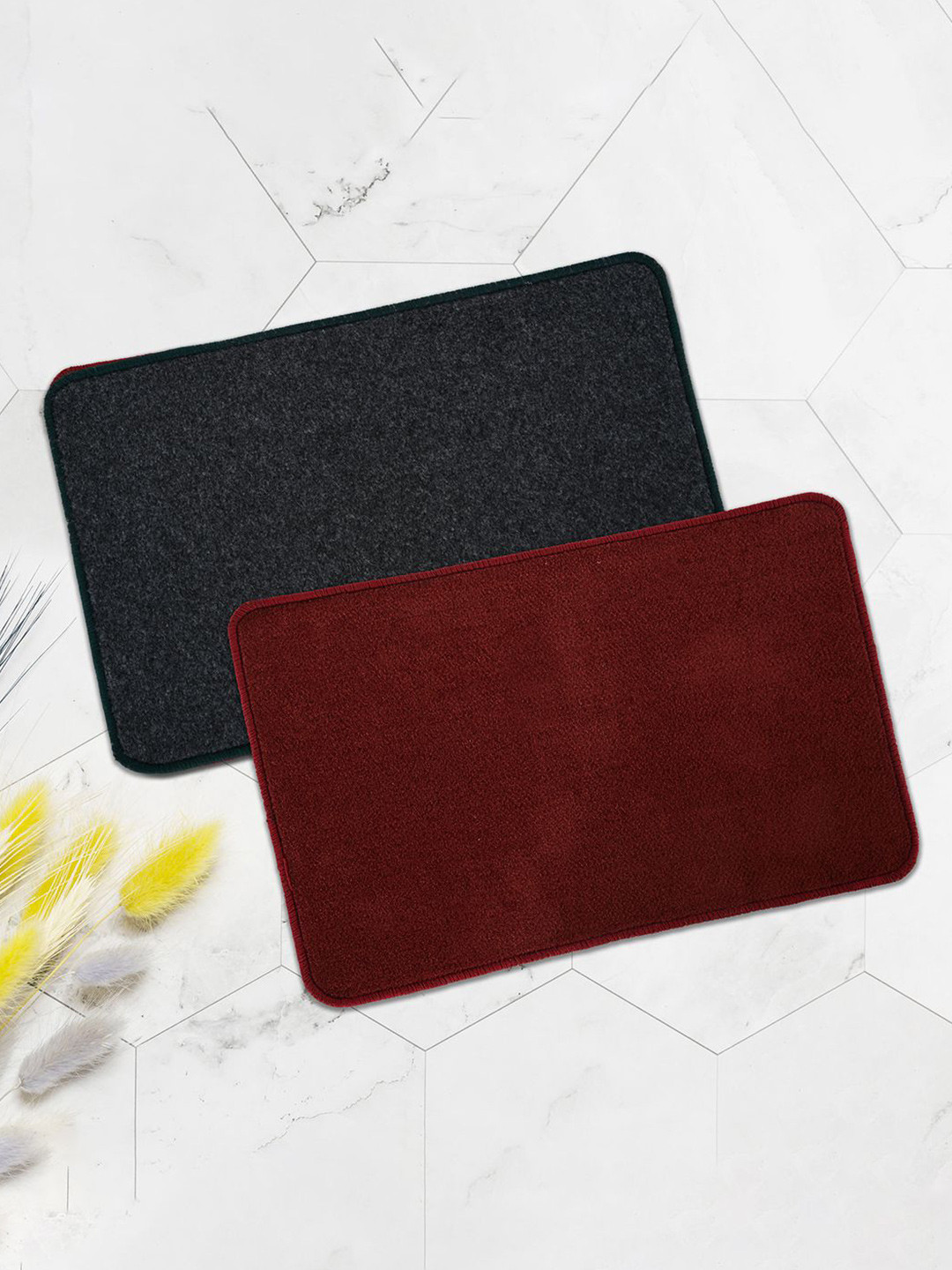 Kuber Industries Maroon 2 Pieces Anti Skid Microfibre Door Mats