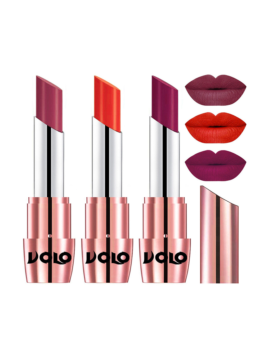 VOLO Set Of 3 Creme Matte Lipstick-3.5g Each-Coral 638-Magenta639-Rose Pink645