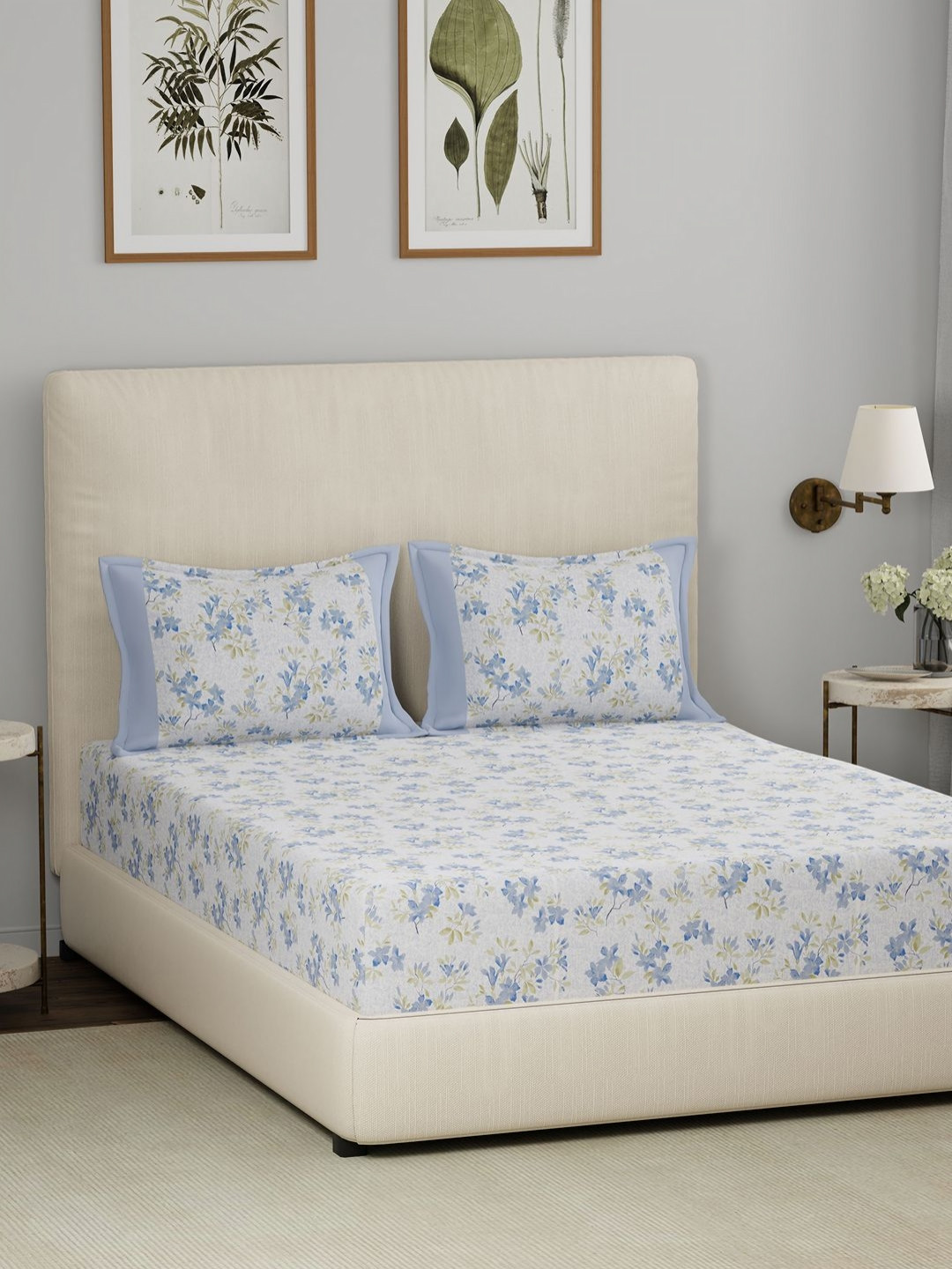 MASPAR Eclectic Garden White Floral Pure Cotton 210 TC King Fine Bedsheet with 2 Pillow Covers-108 x 108 inches