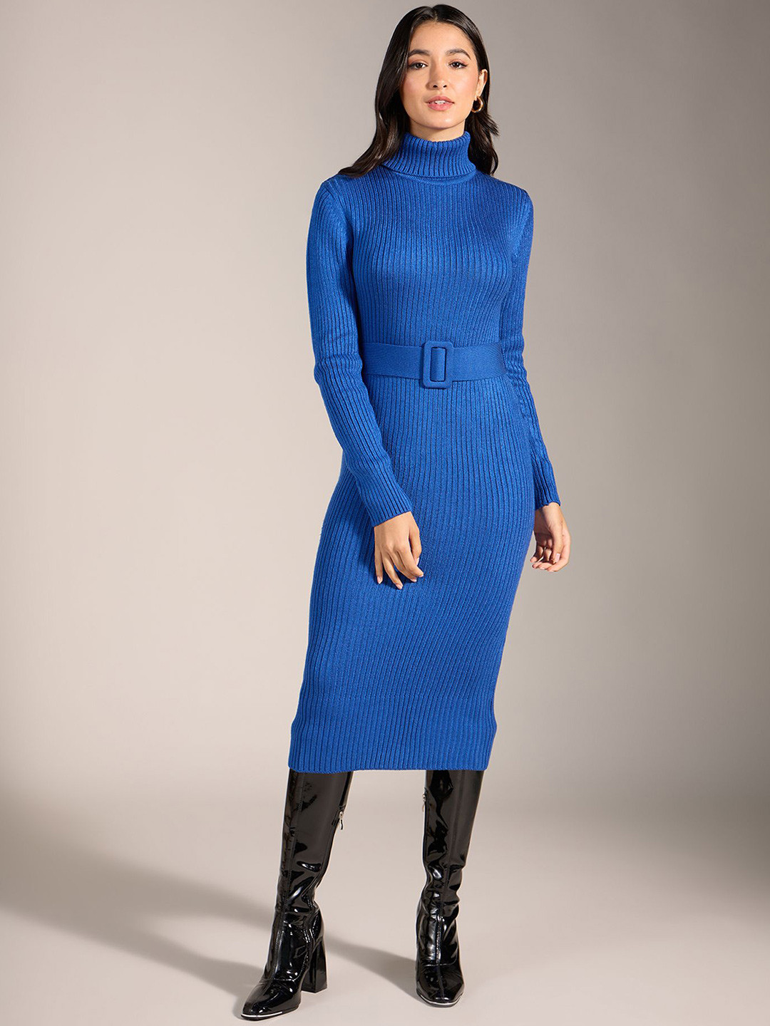 20Dresses Women Bodycon Midi High Neck Dress Comes with a belt