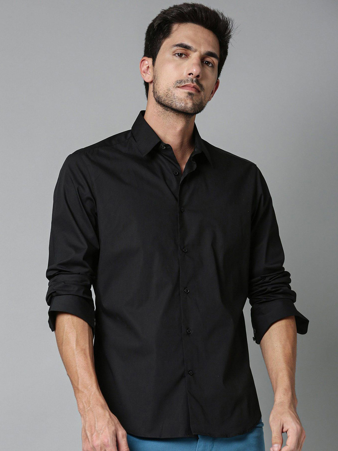 EVIQE Men Classic Spread Collar Solid Cotton Casual Shirt