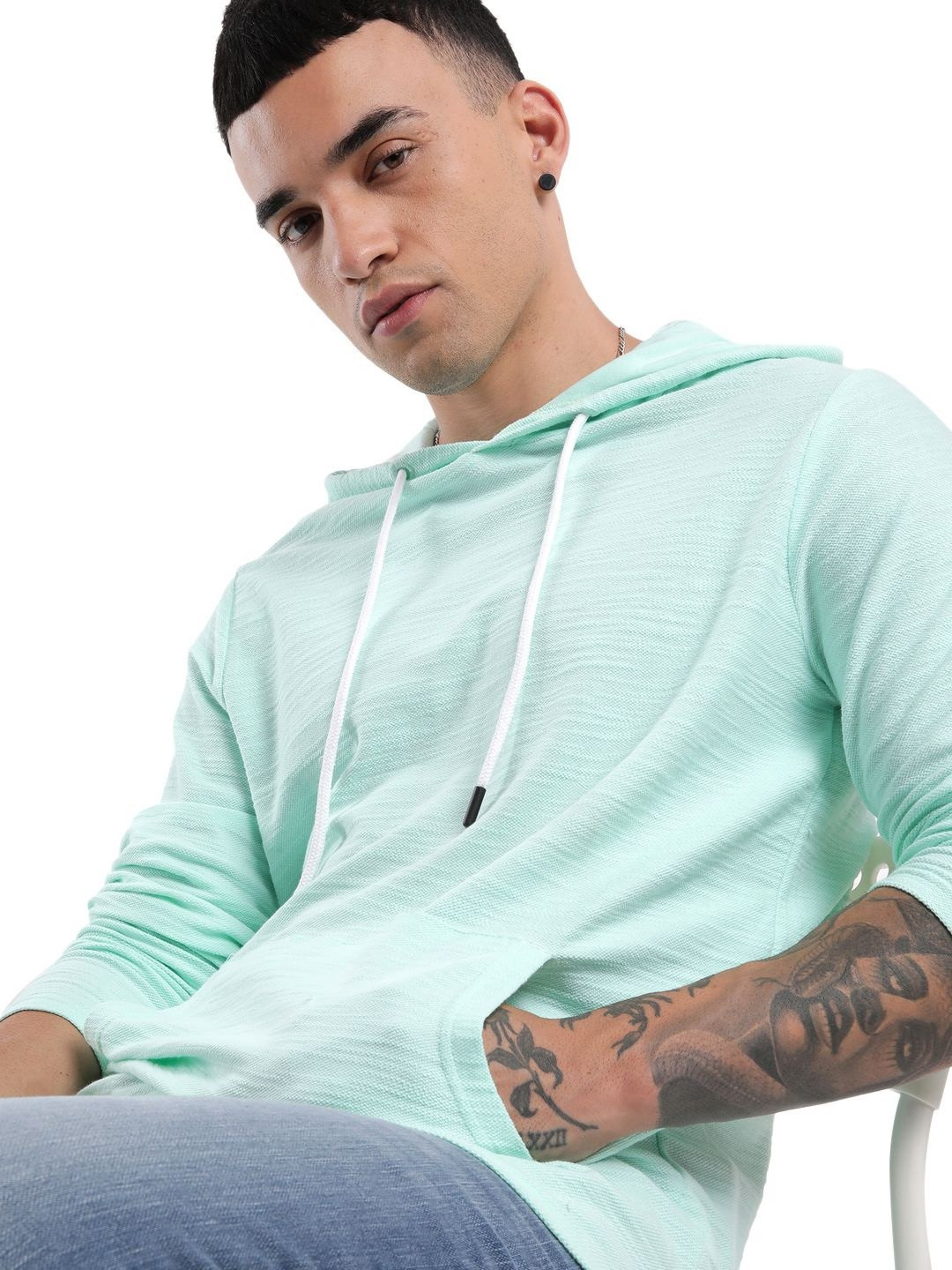 WROGN Men Solid Hood Pure Cotton Slim Fit T-shirt