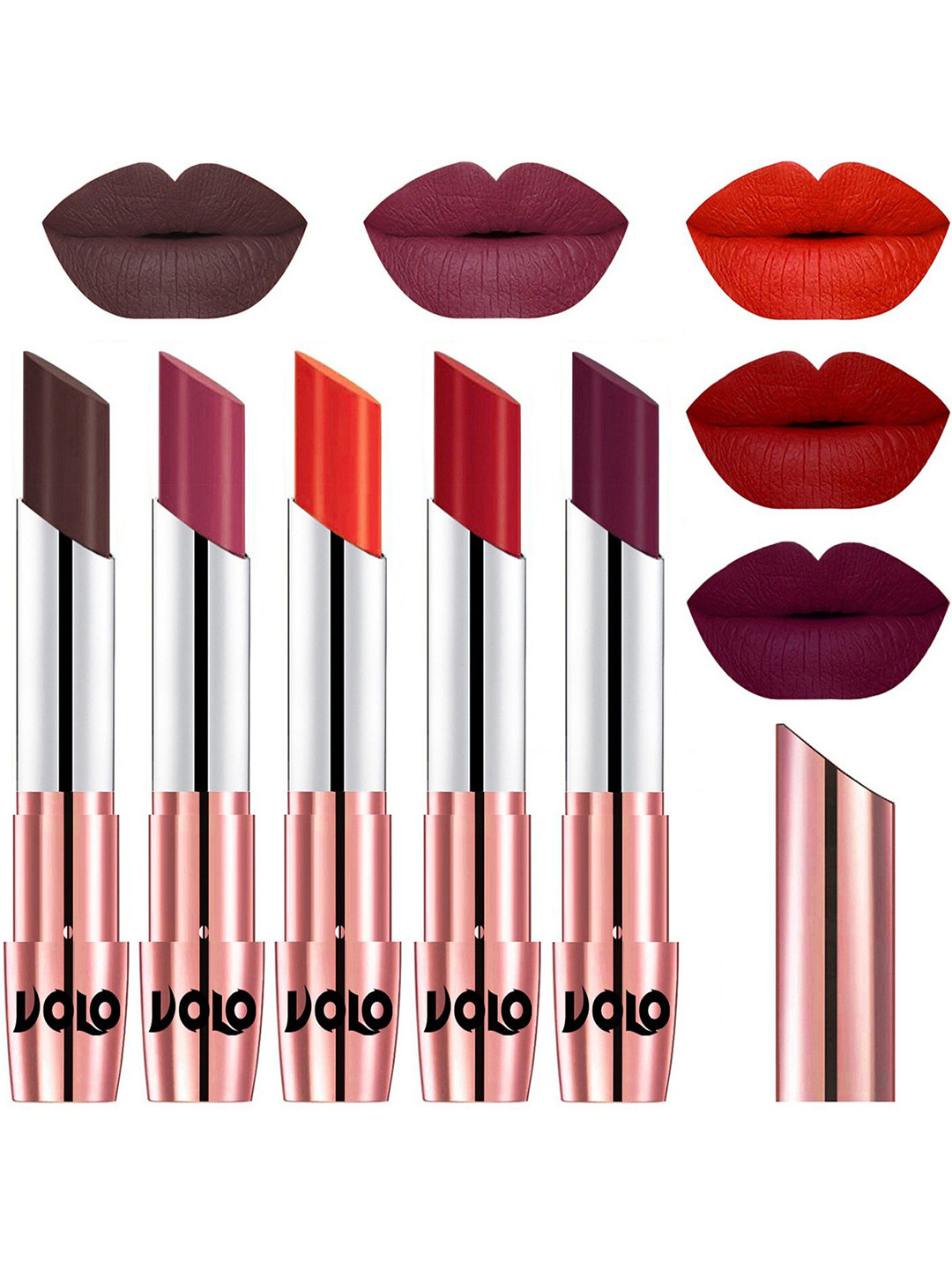 VOLO Set Of 5 Creme Matte Lipstick -Chocolate35-Rose Pink38-Coral39-Tomato Red40-Wine47