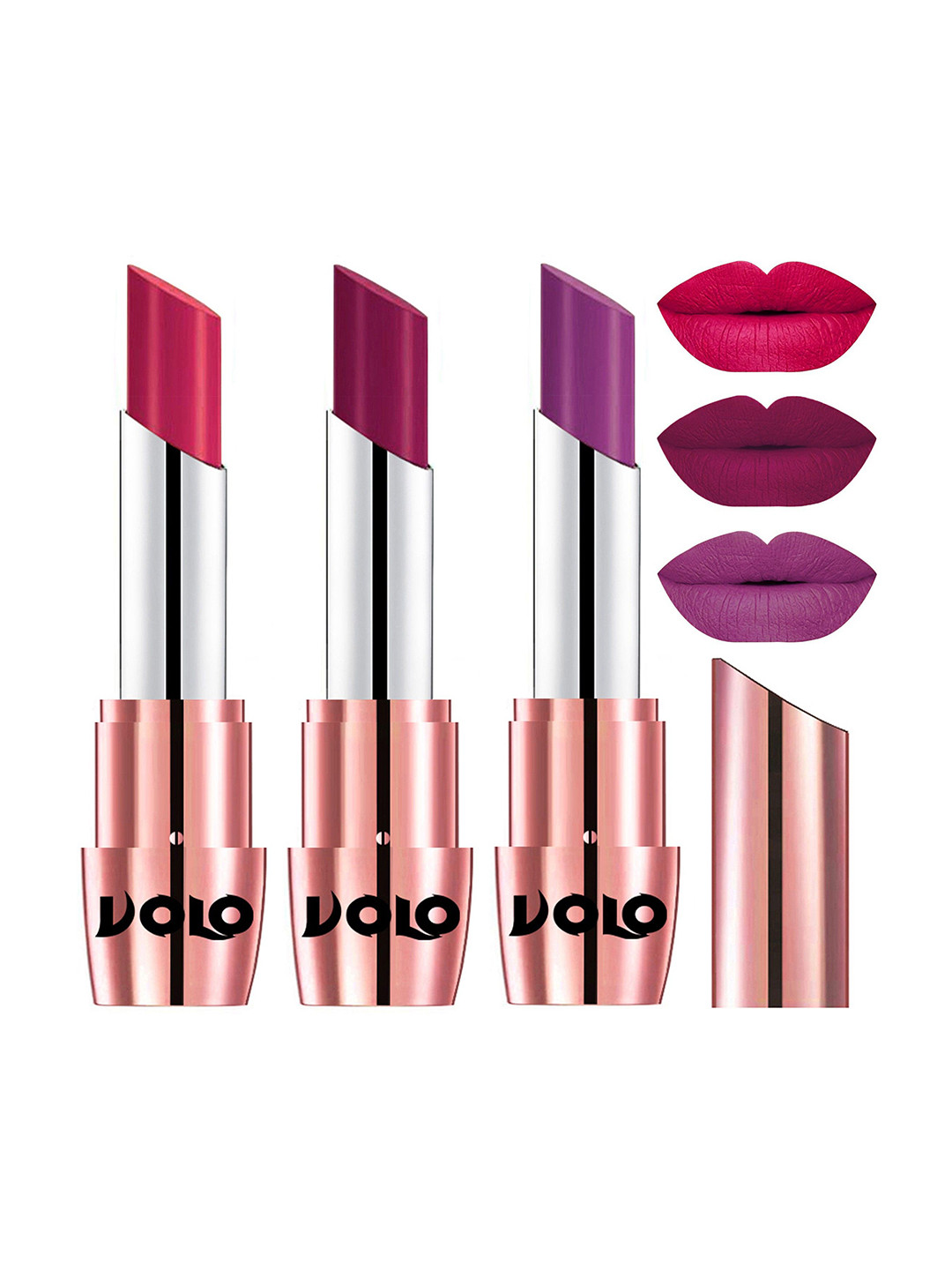 VOLO Set Of 3 Creme Matte Lipstick 3.5g Each - Magenta 644 - Purple 645 - Passion Pink 648