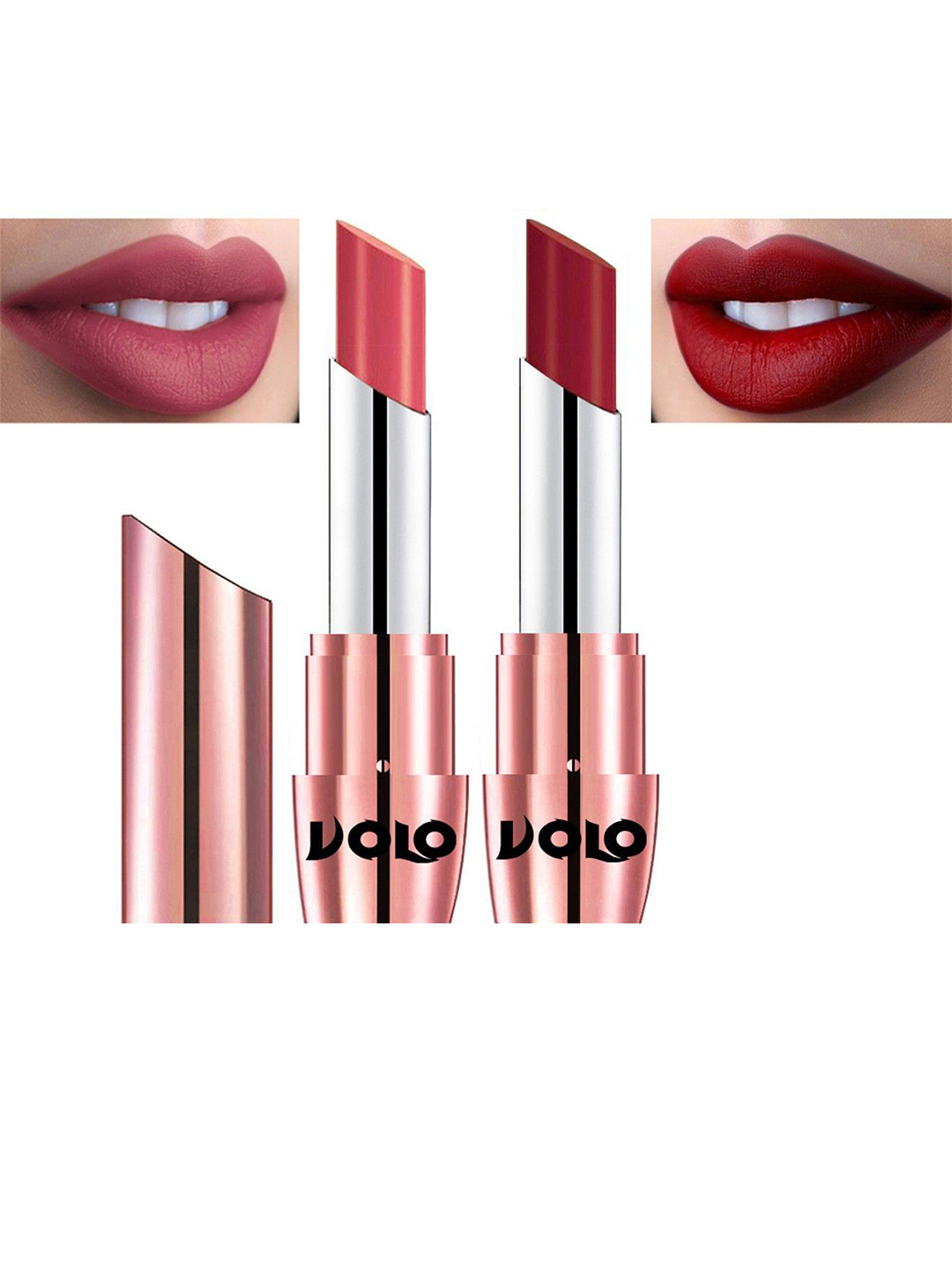 VOLO Set Of 2 Creme Matte Lipstick-3.5g Each- Red 637 - Dark Peach 643