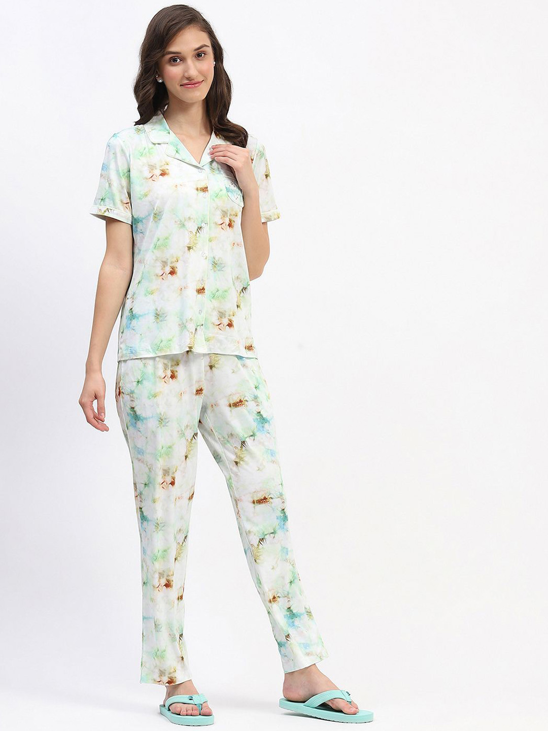 MADAME M SECRET Women Lapel Collar Abstract Printed Night suit