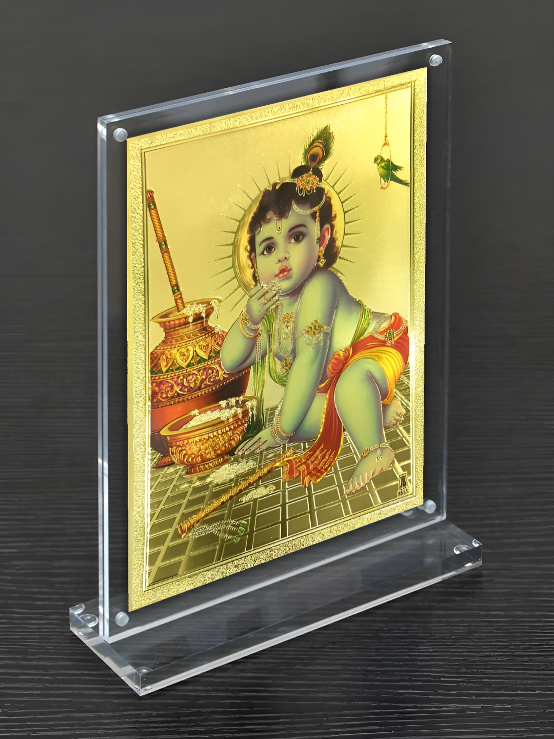 Hawai Transparent Gold Plated Laddu Gopal Acrylic Table Photo Frame
