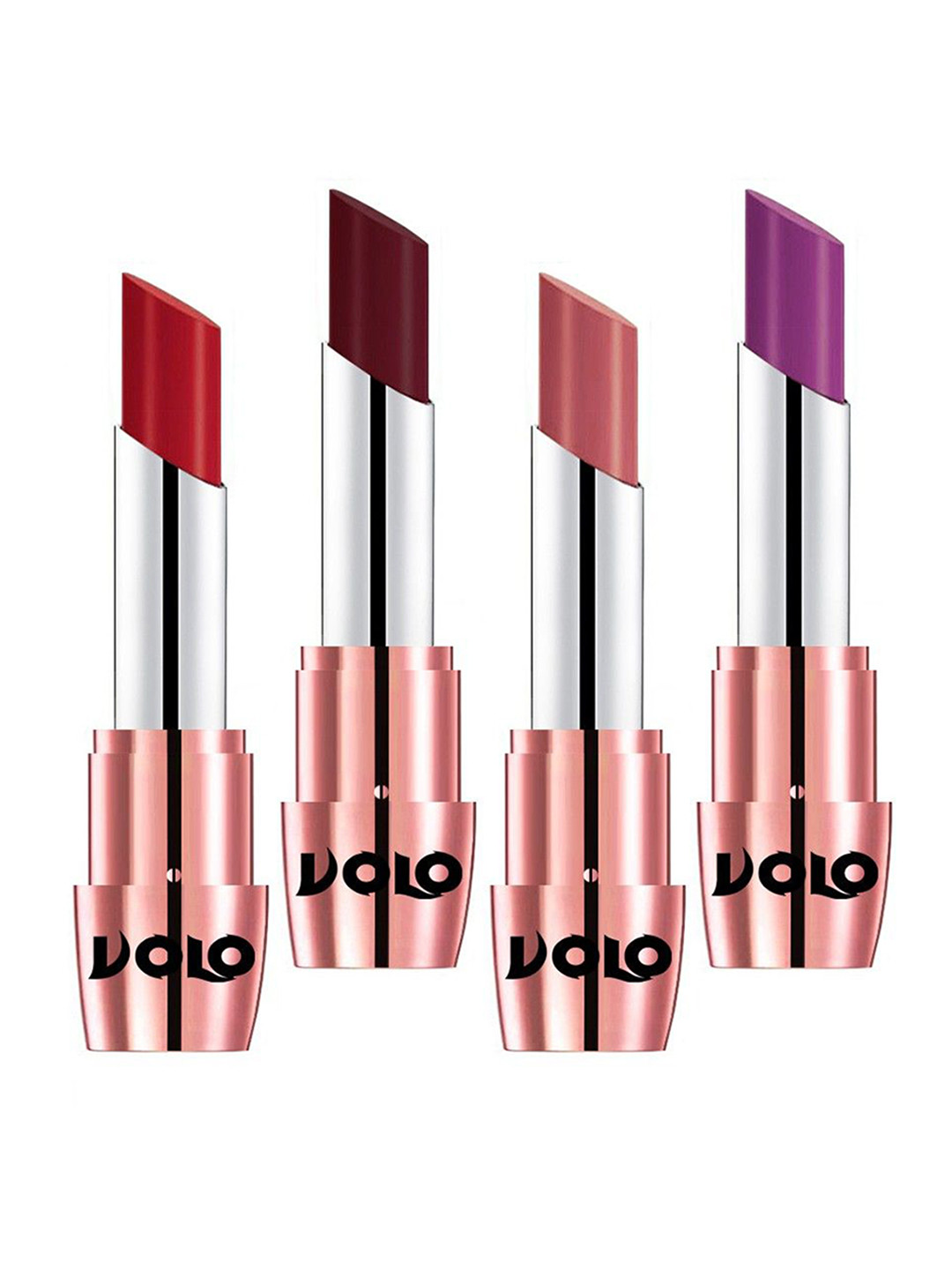 VOLO Set Of 4 Creme Matte Lipstick - 3.5 g Each - Tomato Red-Purple-Light Peach-Maroon