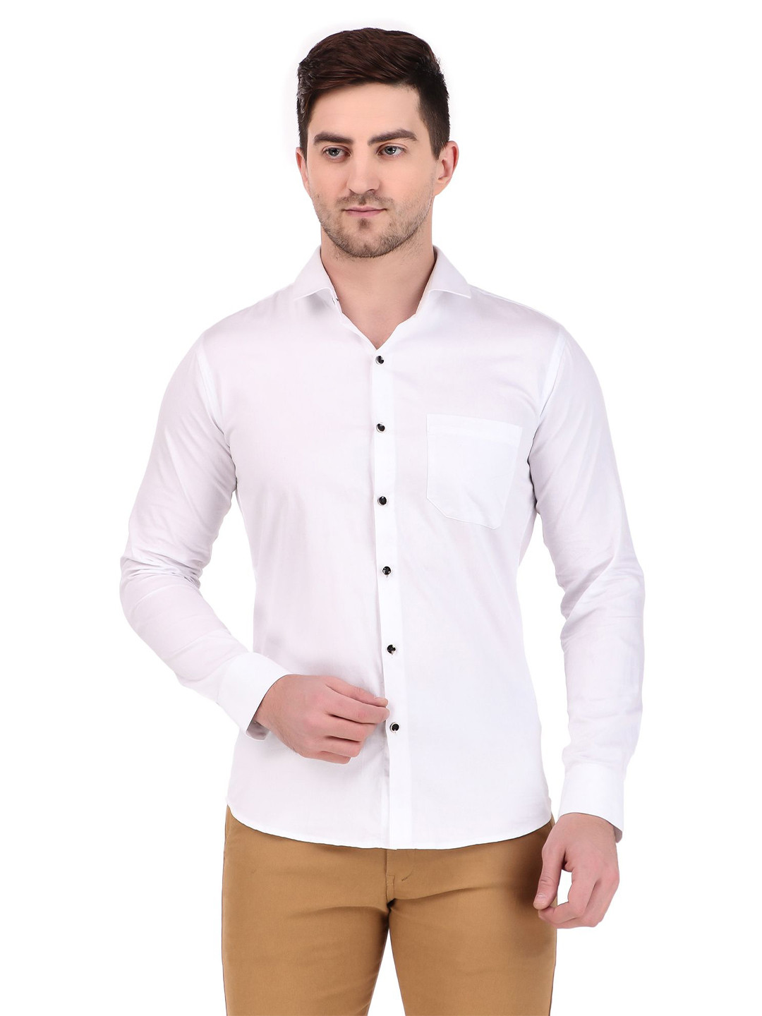 DESIGN UP MEN WHITE SOLID SLIM FIT PURE COTTON FORMAL SHIRT