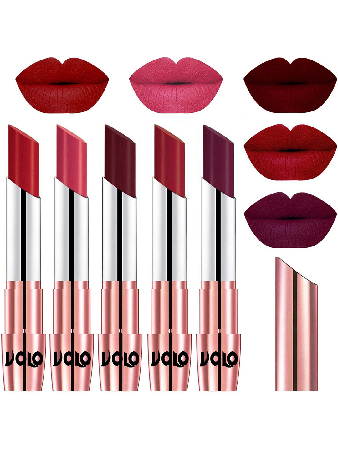 VOLO Set Of 5 Creme Matte Lipsticks 3.5 g - Tomato Red 40-Pink 41-Maroon 42-Red 43-Wine 47