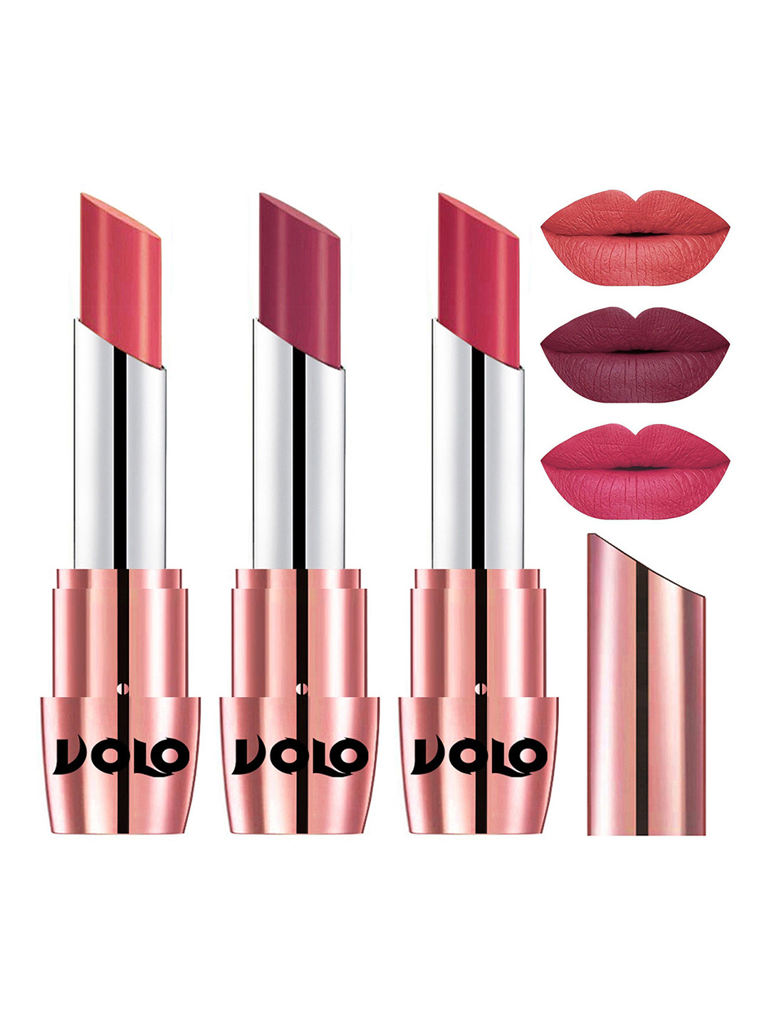 VOLO Set Of 3 Creme Matte Lipstick-17.5 g Each-637-Pink 638-Dark Peach 641Rose Pink