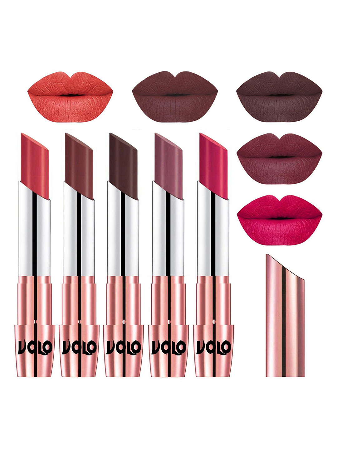 VOLO Set Of 5 Creme Matte Lipstick-Peach 33-Coffee 34-Chocolate 35-Plum 36-Passion Pink 44