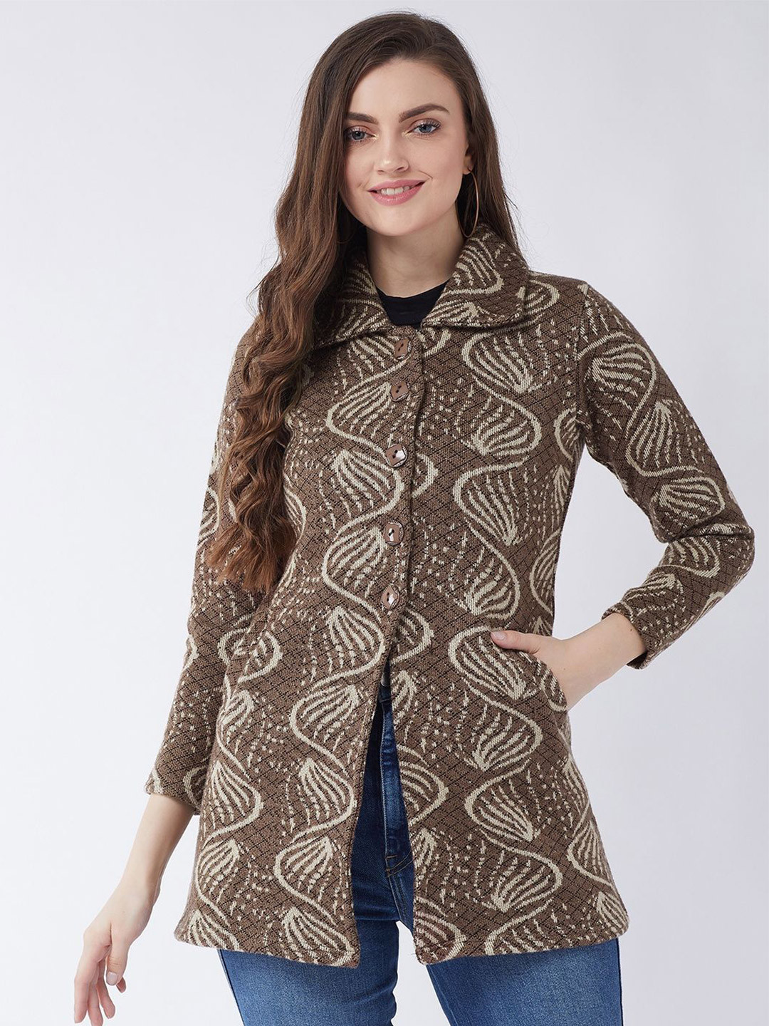 PIVL Women Printed Longline Cardigan Sweater