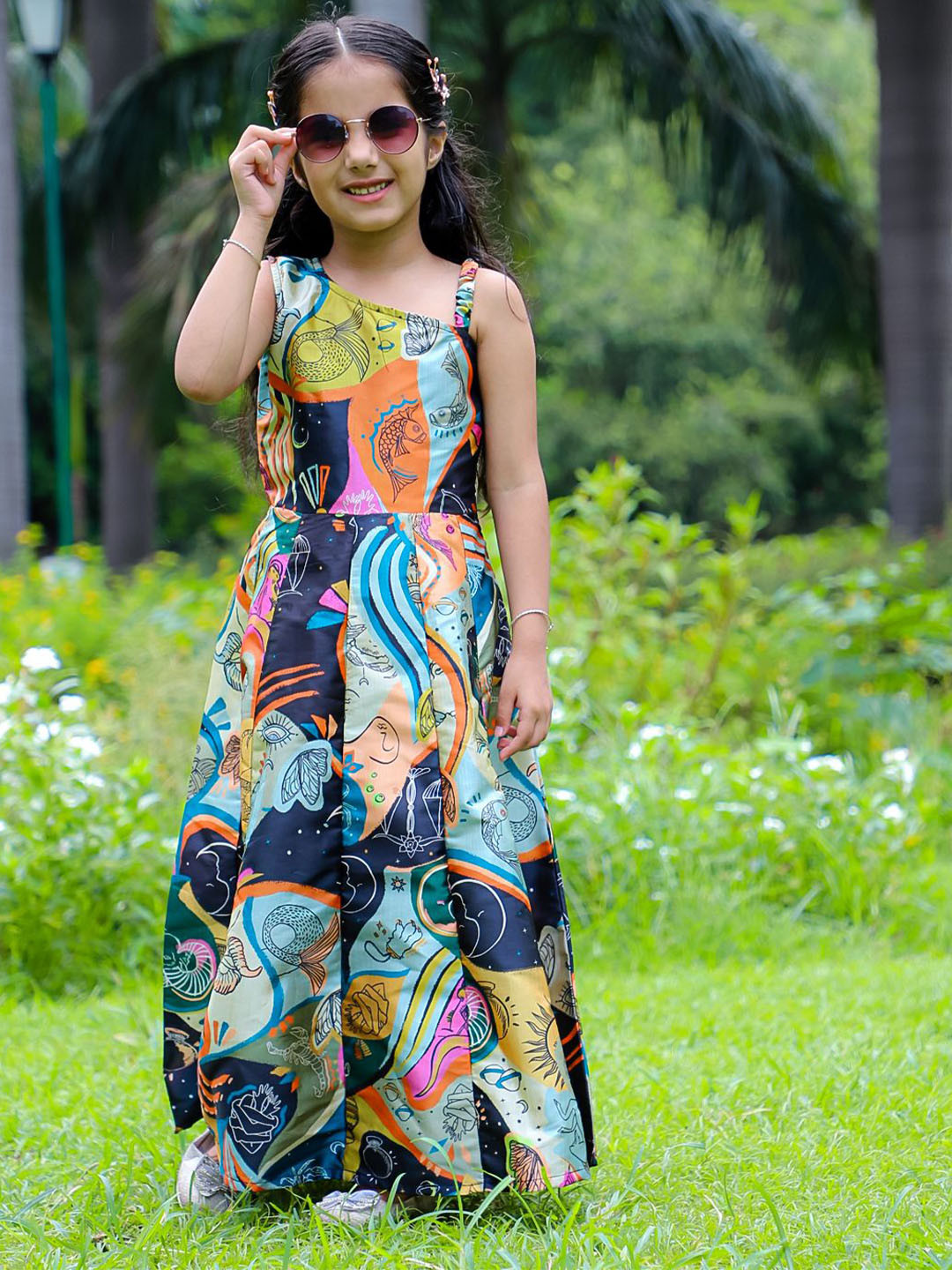 Stuffie Land Girls Floral Printed One Shoulder Maxi Dress