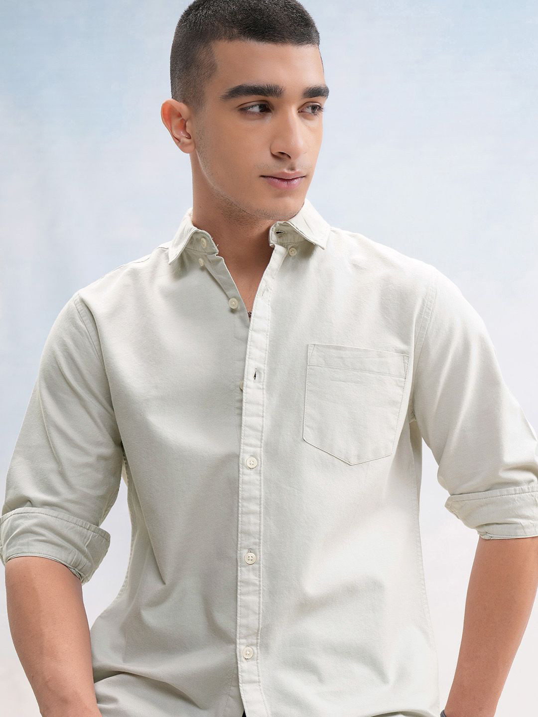 Highlander Men Tan Oxford Button Down Collar Relaxed Fit Shirt