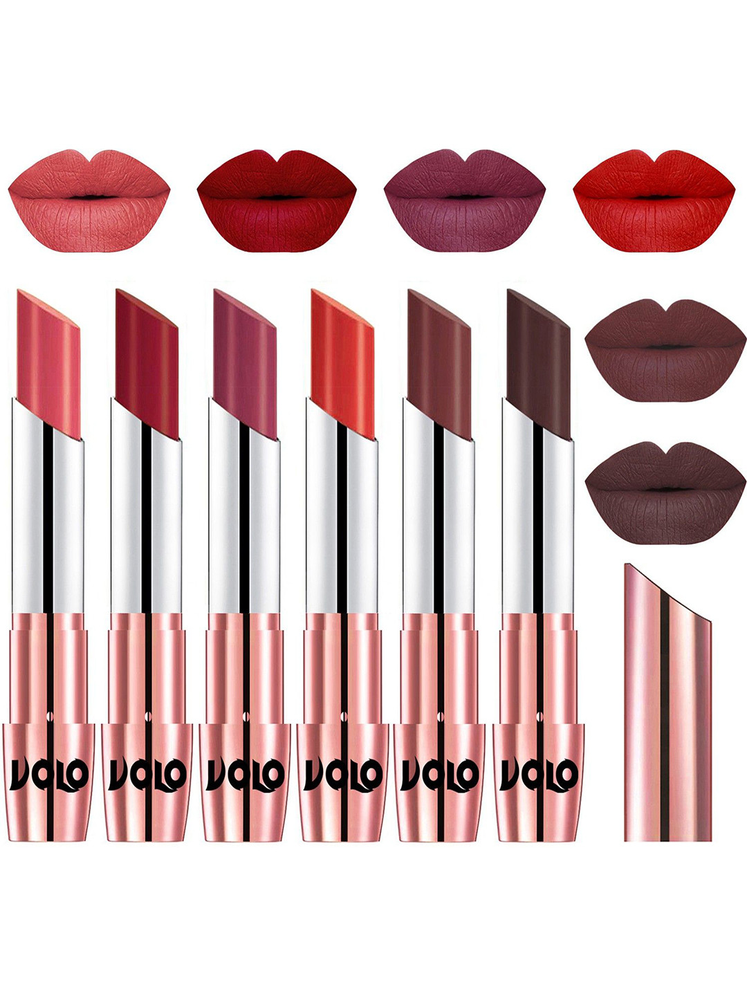 VOLO Set Of 6 Creme Matte Lipsticks 3.5 g - Dark Peach-Red-Cherry-Orange-Coffee-Chocolate