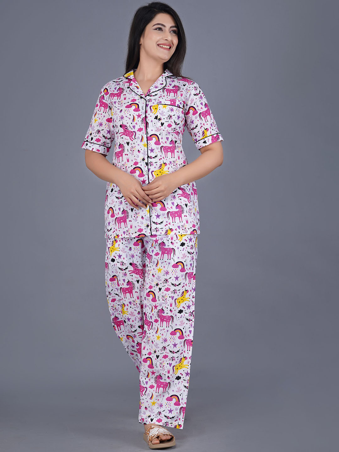 ao services Conversational Printed Lapel Collar Pure Cotton Shirt & Trousers