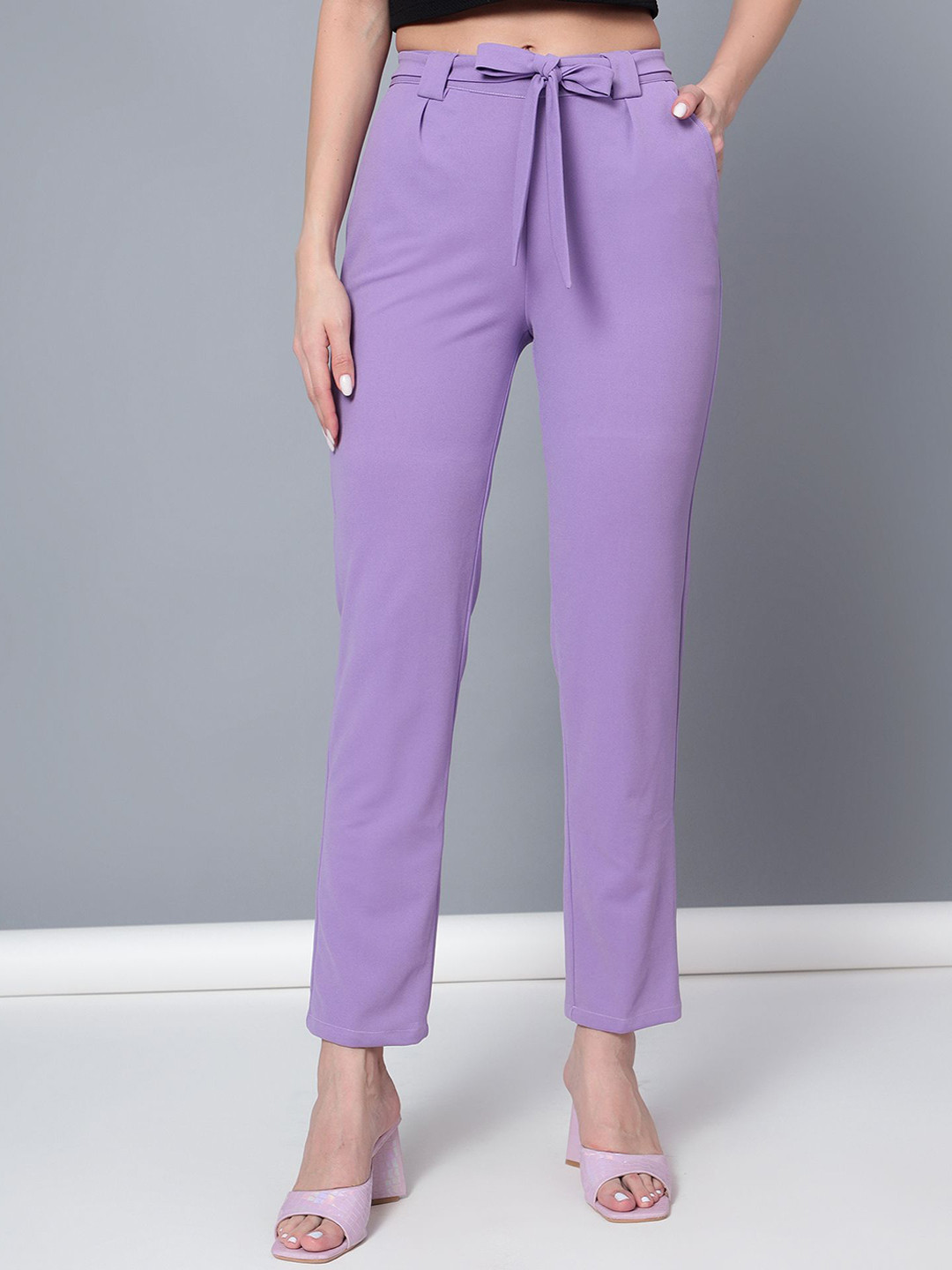 Golden Kite Women Tailored High-Rise Wrinkle Free Pleated Trousers GKP-672-26-Purple
