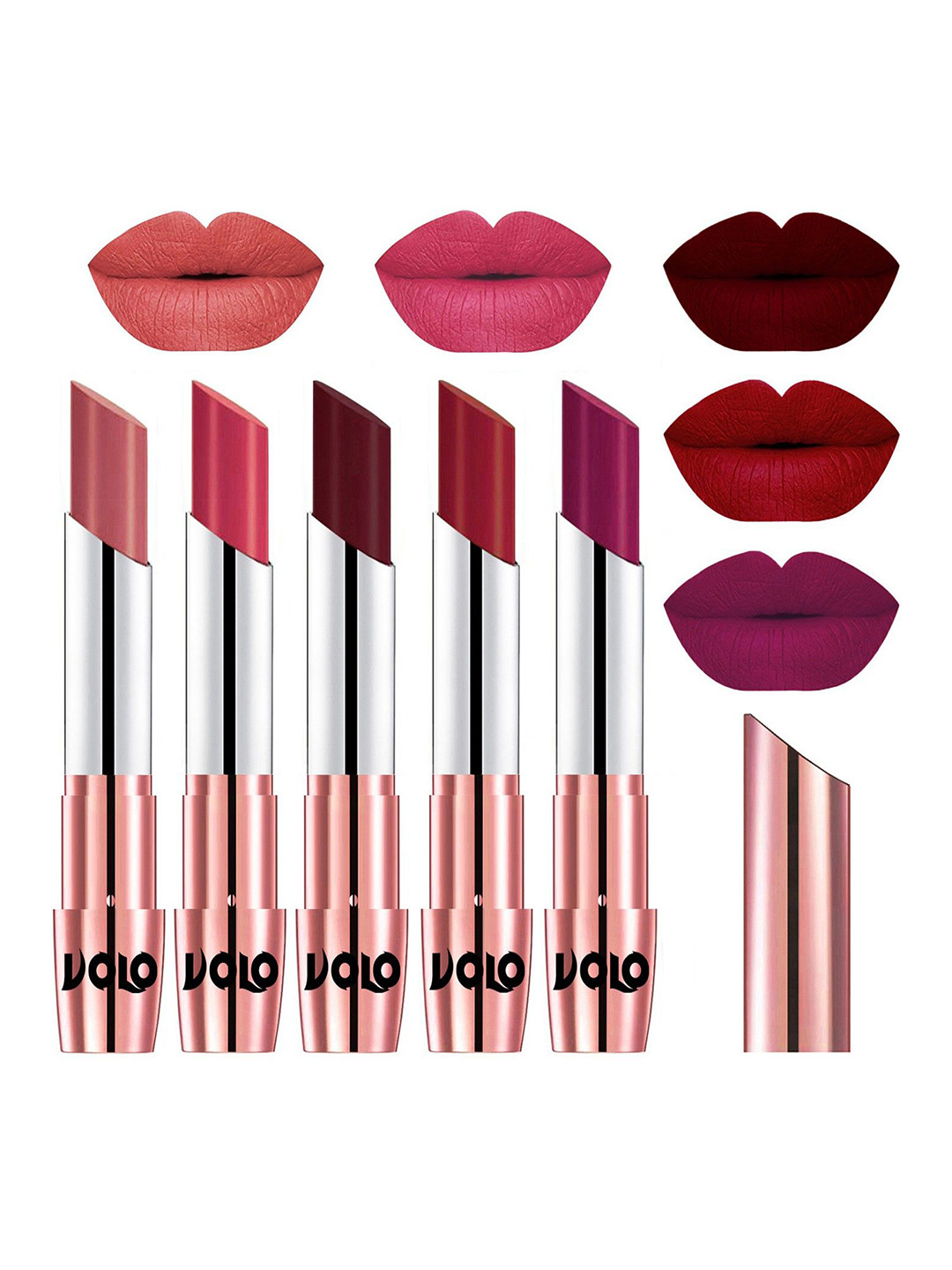 VOLO Set Of 5 Creme Matte Lipsticks - Light Peach 32-Pink 41-Maroon 42-Red 43-Magenta 45