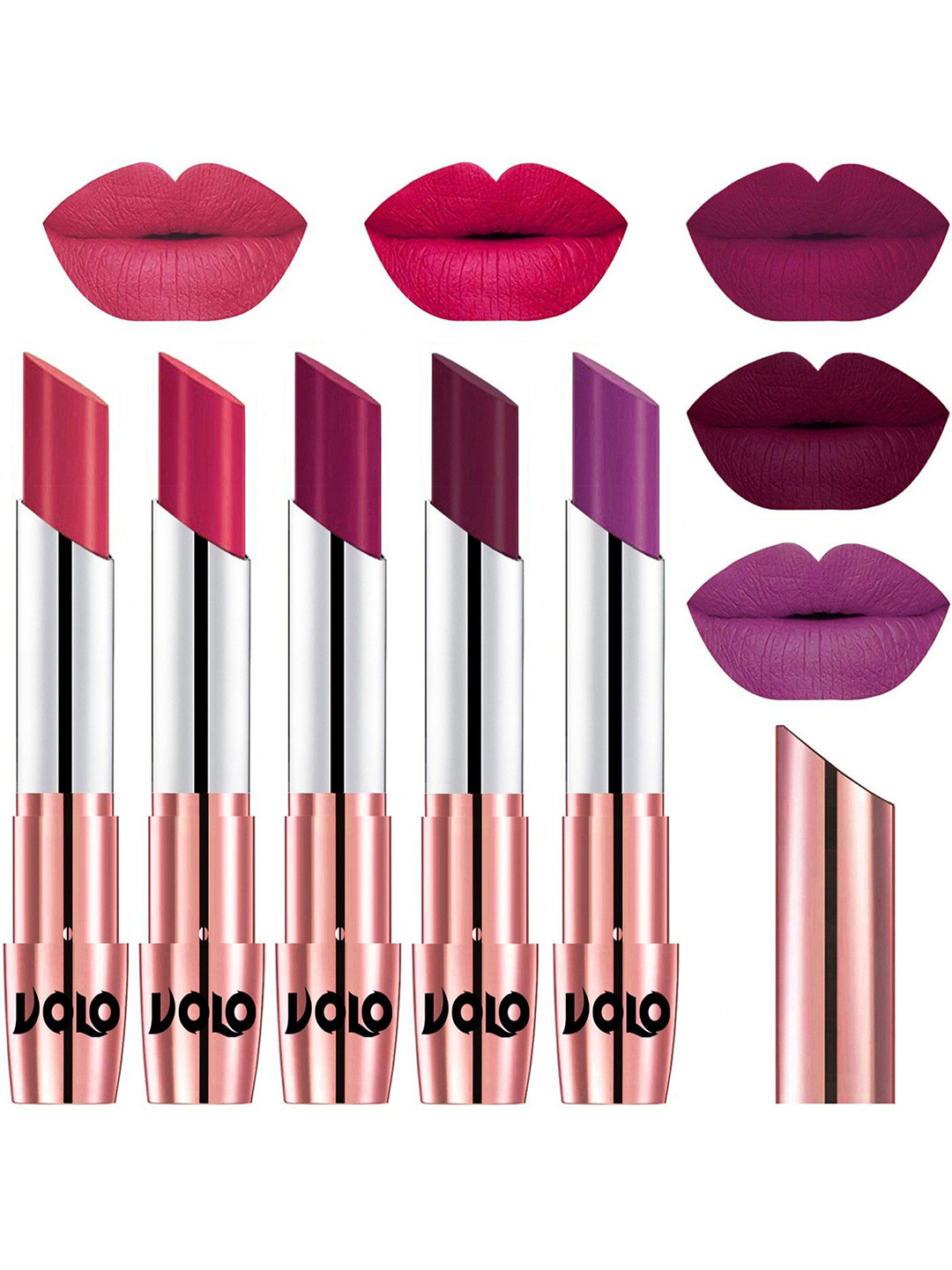 VOLO Set Of 5 Creme Matte Lipsticks - Pink 41-Passion Pink 44-Magenta 45-Wine 47-Purple 48