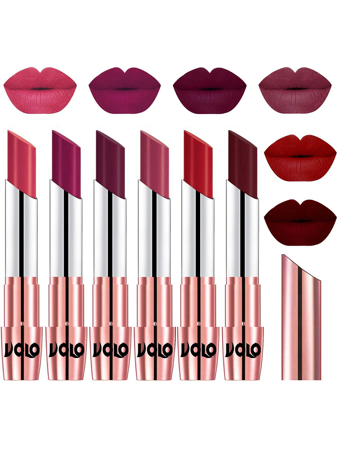VOLO Set Of 6 Creme Matte Lipstick 3.5gEach-Magenta03-Wine-04Rose Pink05-Tomato Red-Maroon