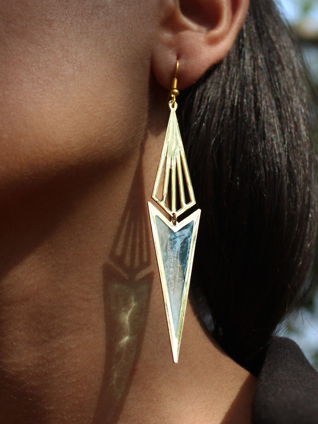 BeAbhika Stainless Steel Gold Plated Contemporary Triangle Drop Icicle Drop Earrings