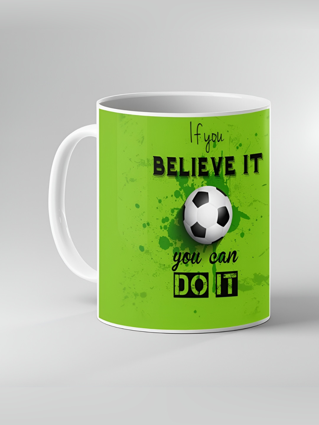 Keviv White & Green Printed Ceramic Coffee Mug 325 ml