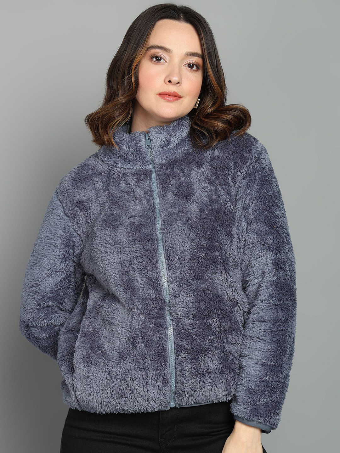 Alan Jones Women Fluffy Yarn Fleece Full-Zip Jacket